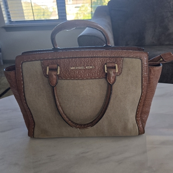 Vintage Michael Kors Canvas and Leather Handbag Gold Hardware Medium - Picture 9 of 16